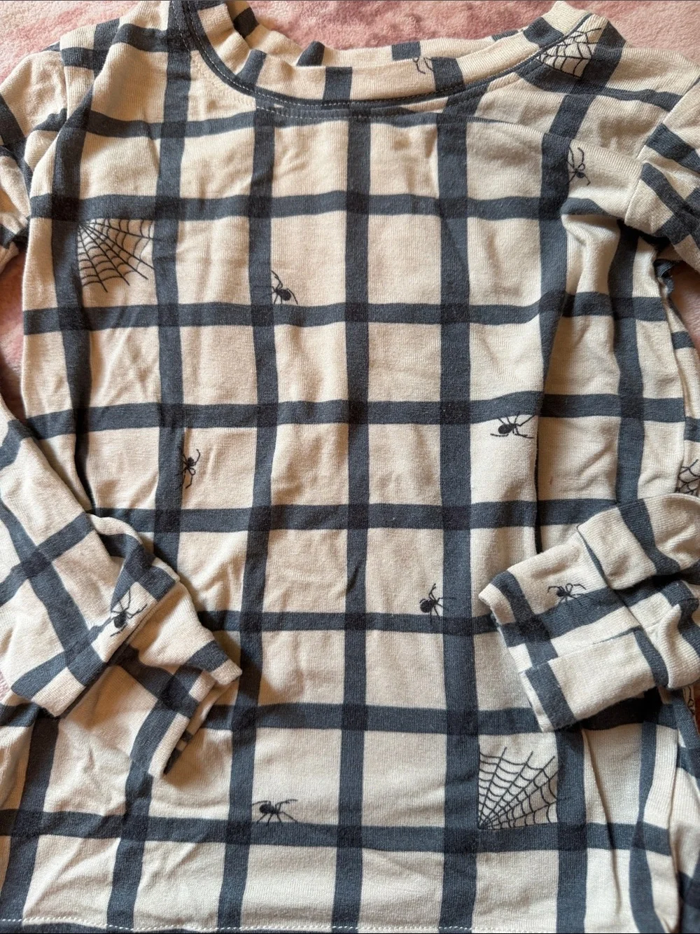 Kids Cream & Black Plaid Long-Sleeve Pajama Set